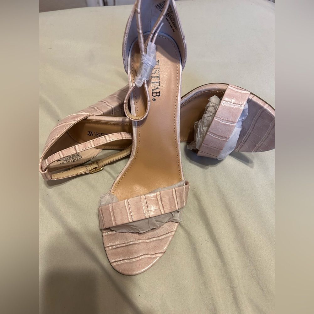 JustFab Blush Croc-Embossed Heels